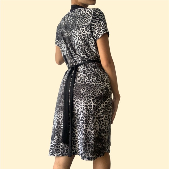 BCBGMAXAZRIA black, gray, and white leopard cheetah print Midi dress with Straps - Picture 9 of 9